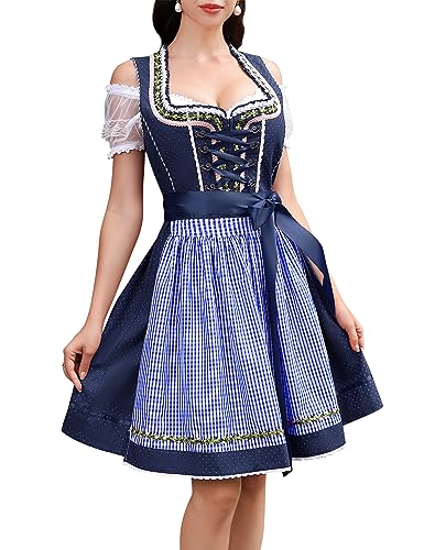 Clearlove Damen Oktoberfest Kostüm Kleid Dirndl Kleider Frauen Deutsche Bier Kostüme Outfit für Karneval, Marineblau, S von Clearlove