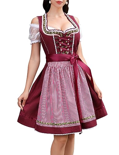 Clearlove Damen Oktoberfest Kostüm Kleid Dirndl Kleider Frauen Deutsche Bier Kostüme Outfit für Karneval Burgund XL von Clearlove