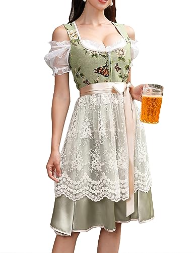 Clearlove Damen Oktoberfest-Kostüme, Übergröße, 3-teiliges Dirndlkleid mit Reißverschluss, für bayerische Blumen, Karnevalskleider, Grün, 3XL von Clearlove