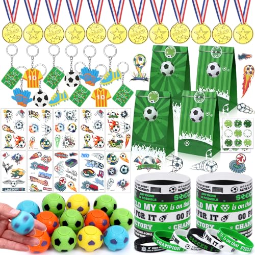 72STK. Fußball Party Mitgebsel Kindergeburtstag Gastgeschenk Junge mit Fidget Spinner Medaillen Fußball Silikonarmband Schlüsselanhänger Tattoos Fussball Give Aways Kindergeburtstag Pinata Füllung von Cleboen