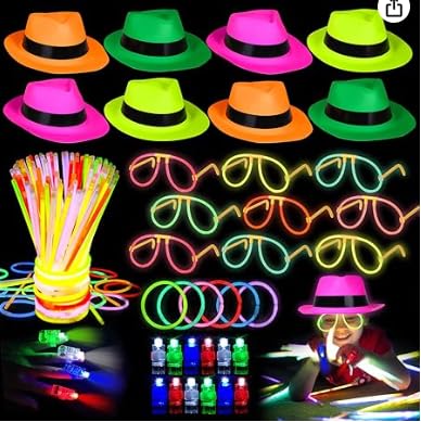 Cleboen 124STK Knicklichter Party Set Mitgebsel Kindergeburtstag Neon Hut Finger Led Knicklichter Mit Verbinder Schwarzlicht Party Leuchtstäbe Kinder Geburtstagsdeko Give Aways für Mitbringsel Kinder von Cleboen