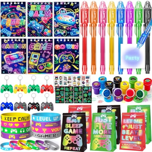 Videospiel Mitgebsel Kindergeburtstag 5 6 7 8 9 Jahre Give Aways Gastgeschenk mit UV Zauberstifte Notizbuch Schlüsselanhänger Silikonarmband Geschenktüten Gamer Party Mitbringsel Pinata Füllung Kinder von Cleboen