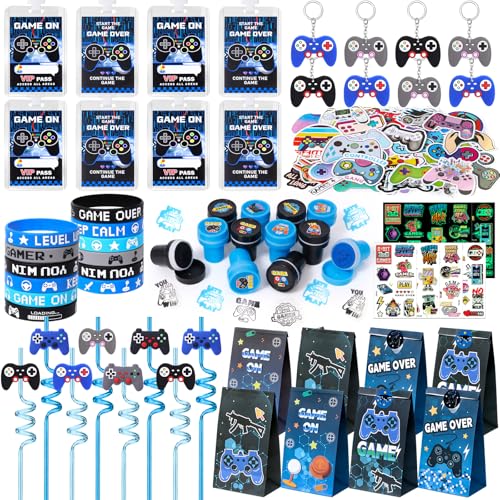 Videospiel Party Mitgebsel Kindergeburtstag Gastgeschenke mit Strohhalme Kinder Silikonarmband Geschenktüten Stempel Video Gamer Controller Schlüsselanhänger VIP Pass Aufkleber Give Aways für Kinder Videospiel Party Mitgebsel Kindergeburtstag Gastgeschenke mit Strohhalme Kinder Silikonarmband Geschenktüten Stempel Video Gamer Controller Schlüsselanhänger VIP Pass Aufkleber Give Aways für Kinder von Cleboen