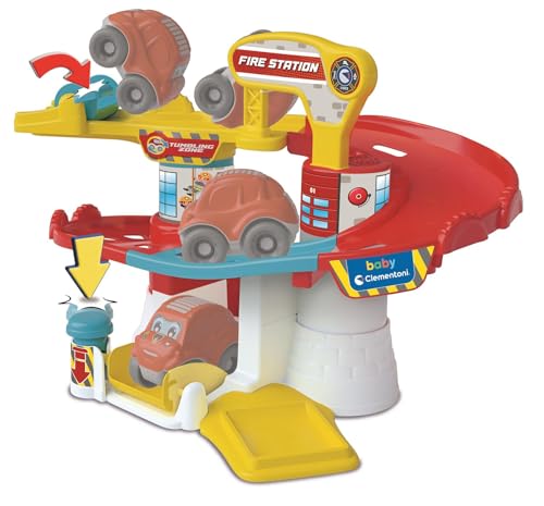 Clementoni Baby Fire Station, Rennbahn für Kinder ab 18 Monaten, mit 1 klappbarem Auto, fördert die Geschicklichkeit und Neugierde, Spiel für die Kindheit, hergestellt in Italien, Linie Play for von Clementoni