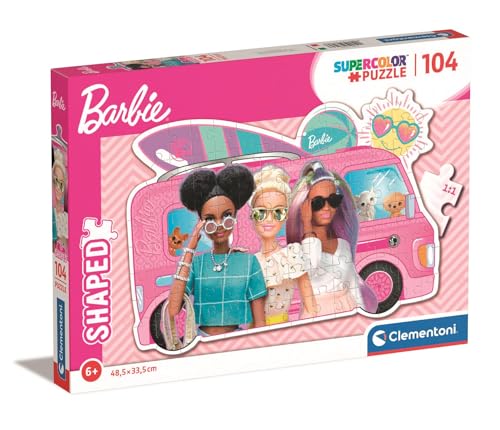 Clementoni - 27163 - Supercolor Puzzle Shaped Barbie - Puzzle 104 Teile Ab 6 Jahren, buntes Kinderpuzzle mit besonderer Leuchtkraft & Farbintensität, Geschicklichkeitsspiel für Kinder von Clementoni