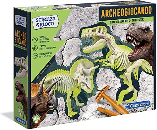 Clementoni 13984 Archeogiocando T-Rex & Triceratopo Wissenschaftliches Spiel, bunt von Clementoni