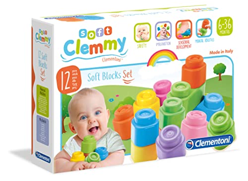 Clementoni 14706 Clemmy Bausteine, buntes Soft-Block Set, weiches Motorikspielzeug, Babyspielzeug zum Greifen & Beißen, 12 Blöcke für Kleinkinder ab 6 Monaten von Clementoni