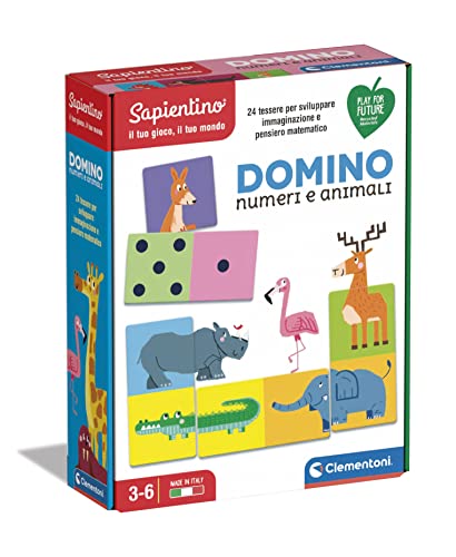 Clementoni Sapientino Domino Zahlen und Tiere, Lernspiel 4 Jahre mit illustrierten Karten, Domino Kinder, Spiel zum Zählen Lernen, Made in Italy, 16121 von Clementoni