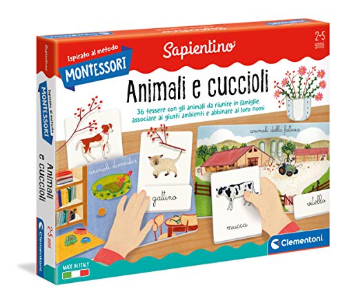 Clementoni - 16271 - Montessori - Tiere und ihre Welpen - Made in Italy, Montessori-Spiel 2 Jahre, Lernspiel Montessorianische Methode (italienische Version) von Clementoni