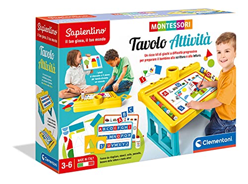 Clementoni 16340 Sapientino Aktivitätstisch Spiel 3 Jahre (italienische Version), Montessori-Bankett, Lernspiel – Made in Italy, Mehrfarbig, S von Clementoni