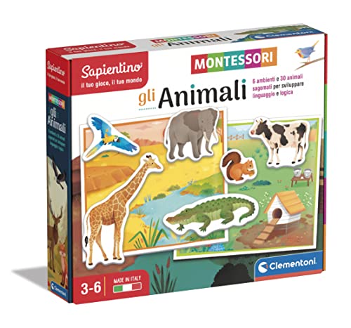 Clementoni - Sapientino Montessori 3 Jahre mit geschlagenen Karten, Lernspiel zum Lernen von Tieren, Sprachentwicklung-Made in Italy, Mehrfarbig, 16360 von Clementoni