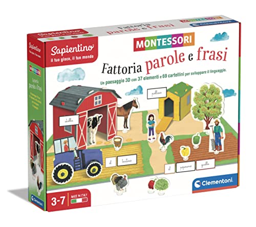 Clementoni 16369 Sapientino Bauernhof Wörter und Sätze-Montessori Spiel 3 Jahre Lernspiel Tiere Sprachentwicklung-Made in Italy, Mehrfarbig von Clementoni