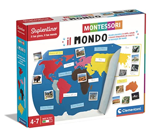 Clementoni - 16371 - Sapientino Montessori - Die Welt - Montessori-Spiel 4 Jahre, Lernspiel Planet Erde, Weltkarte, Sprachentwicklung und Geographie - Made in Italy von Clementoni
