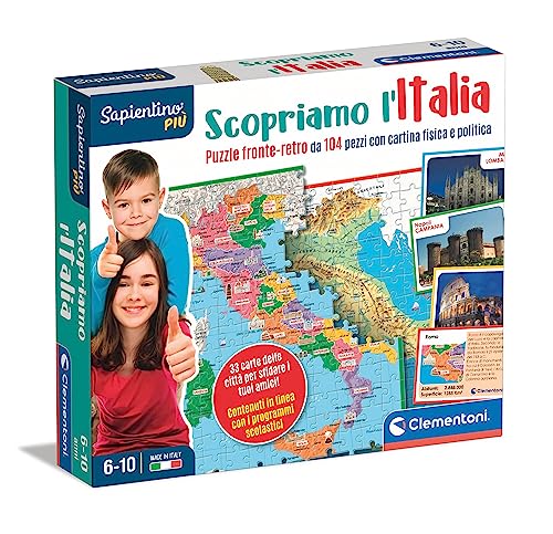 Clementoni - 16594 – Sapientino Plus – Wir entdecken Italien Smart – Puzzle physische und politische Karte Italien, Lernspiel und Geografie für Kinder ab 6 Jahren (Spiel in Italienisch), hergestellt von Clementoni