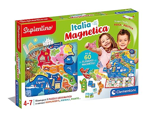 Clementoni 16751 Italy Sapientino – magnetisches Geo Puzzle Karte Physik, Lernspiel 4 Jahre, Geografie-Spiel für Kinder, hergestellt in Italien, Italienisch, Large von Clementoni