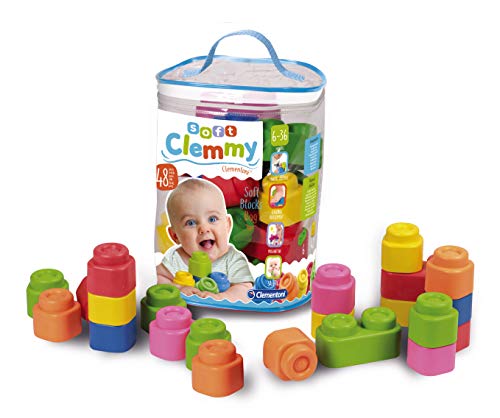 Clementoni Soft Clemmy Bausteine im Beutel (48 Stück) - Weiche Bausteine für Babys & Kleinkinder ab 6 Monaten - Sensorik-Spielzeug mit Bauklötzen 17134 von Clementoni