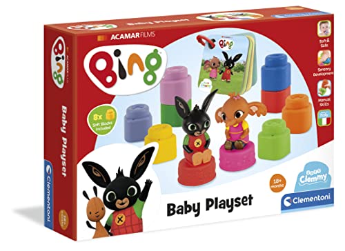 Clementoni - 17693 - Bing Playset mit Clemmy Bausteinen - Weiche Bausteine - Bing-Figuren und Büchlein - Weiche Konstruktionsset Kinder 18 Monate - Made in Italy von Clementoni