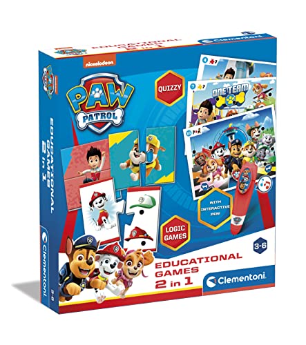 Clementoni 18284 Educational Games-2 in 1 Paw Patrol-Lernspiele Ab 3 Jahren (Italienisch, Englisch, Französisch, Deutsch, Spanisch, Niederländisch und Polnisch), Made In Italy, Multicolor, 3,6X18,5X20 von Clementoni