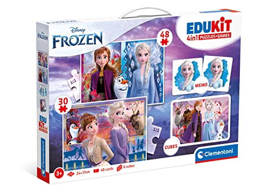 Clementoni - 18292 - Edukit 4 In 1 - Disney Frozen 2 - (Memo, Puzzle 30 Teile, Puzzle 48 Teile, Würfel), Memory Logik-Spiel Lernspiel 4 Jahre Puzzle Kinder, Hergestellt in Italien von Clementoni