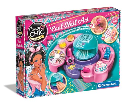 Clementoni Crazy Chic Cool Nail Art - DIY Nageldesign-Set für Kinder ab 6 Jahren - Kreativ-Spielzeug inkl. Nagellacke, Sticker, Glitzer & Nageltrockner 18599 von Clementoni