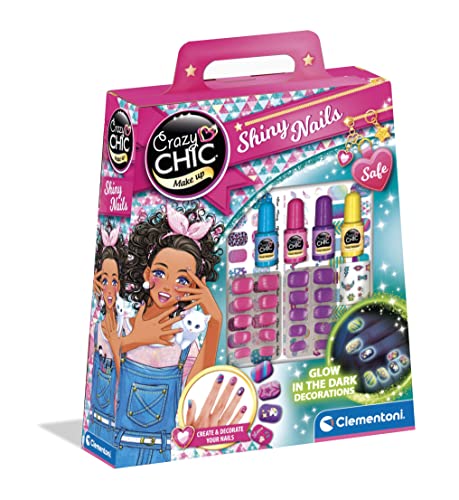 Clementoni 18689 Crazy Chic – Fluoreszierende Nägel, Kreativspielzeug für eindrucksvolle Nailart, mit leuchtenden Nagellacken, farbenfrohes Maniküre-Set für Kinder ab 6 Jahren von Clementoni