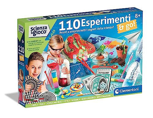 Clementoni 19361 Wissenschaft Lab-110 Go-Wissenschaftliches Spiel 8 Jahre, Wissenschaftslabor, Experimente für Kinder von Chemie, Physik, Botanik, Made in Italy, Italienisch von Clementoni