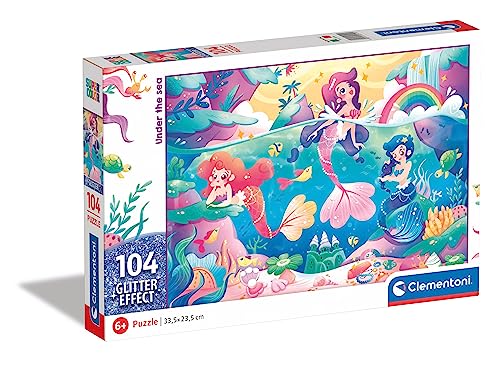 Clementoni 20149 Glitter Puzzle Unter Wasser – Puzzle 104 Teile ab 6 Jahren, farbenfrohes Kinderpuzzle mit Glitzereffekt, Geschicklichkeitsspiel für Kinder von Clementoni