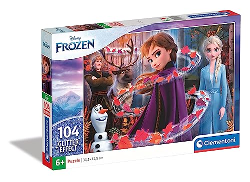 Clementoni 20162 Glitter Puzzle Disney Frozen 2 – Puzzle 104 Teile ab 6 Jahren, farbenfrohes Kinderpuzzle mit Glitzereffekt, Geschicklichkeitsspiel für Kinder von Clementoni