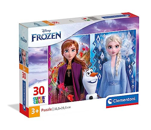 Clementoni 20251 Supercolor Frozen 2 – Puzzle 30 Teile ab 3 Jahren, buntes Kinderpuzzle mit besonderer Leuchtkraft & Farbintensität, Geschicklichkeitsspiel für Kinder von Clementoni