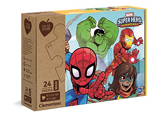 Clementoni 20262 Maxi Play for Future Marvel Superhero – Puzzle 24 Teile ab 3 Jahren, Kinderpuzzle aus recyceltem & recycelbarem Material, Denkspiel für Kinder von Clementoni
