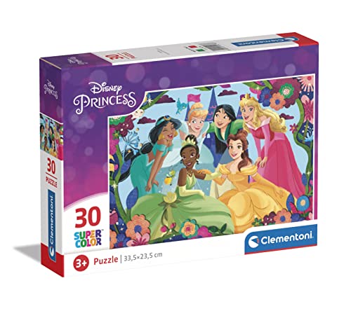 Clementoni 20276 Supercolor Disney Princess-Puzzle 30 Teile Ab 3 Jahren, Buntes Kinderpuzzle Mit Besonderer Leuchtkraft & Farbintensität, Geschicklichkeitsspiel Für Kinder von Clementoni