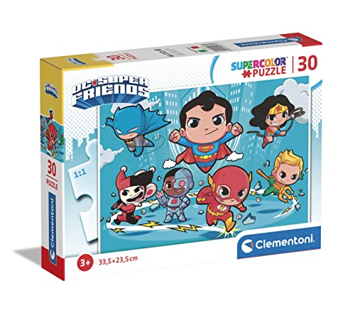 Clementoni 20277 Supercolor Dc Comics Superfriends-Puzzle 30 Teile Ab 3 Jahren, Buntes Kinderpuzzle Mit Besonderer Leuchtkraft & Farbintensität, Geschicklichkeitsspiel Für Kinder von Clementoni