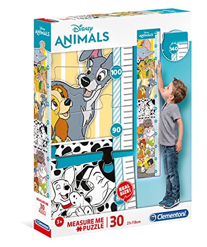 Clementoni 20335 Measure Me Disney Animals – Puzzle 30 Teile ab 3 Jahren, großes Kinderpuzzle zum Zusammenkleben (inkl. Kleber & Spatel), als Messlatte zum Aufhängen, Denkspiel für Kinder von Clementoni