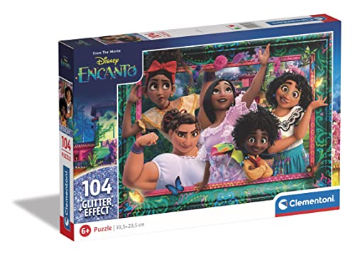 Clementoni - 20348 - Glitter Puzzle - Disney Encanto - Puzzle 104 Teile Ab 6 Jahren, Buntes Kinderpuzzle Mit Besonderer Leuchtkraft & Farbintensität, Geschicklichkeitsspiel Für Kinder von Clementoni