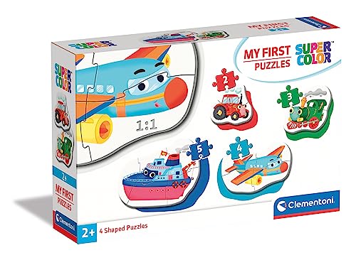 Clementoni 20811 Supercolor Transportmittel – Puzzle 2 + 3 + 4 + 5 Teile ab 2 Jahren, buntes Kinderpuzzle mit besonderer Leuchtkraft & Farbintensität, Geschicklichkeitsspiel für Kinder von Clementoni