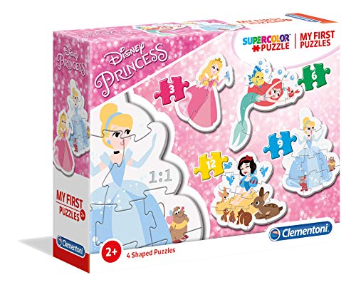 Clementoni 20813 Supercolor Princess – Puzzle 3 + 6 + 9 + 12 Teile ab 2 Jahren, buntes Kinderpuzzle mit besonderer Leuchtkraft & Farbintensität, Geschicklichkeitsspiel für Kinder von Clementoni