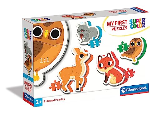 Clementoni 20814 Supercolor Waldtiere – Puzzle 2 + 3 + 4 + 5 Teile ab 2 Jahren, buntes Kinderpuzzle mit besonderer Leuchtkraft & Farbintensität, Geschicklichkeitsspiel für Kinder von Clementoni