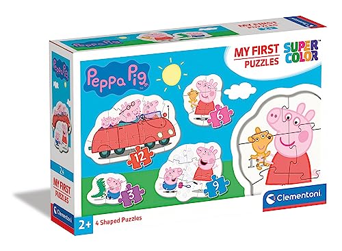 Clementoni 20829 Supercolor Peppa Pig – Puzzle 3 + 6 + 9 + 12 Teile ab 2 Jahren, buntes Kinderpuzzle mit besonderer Leuchtkraft & Farbintensität, Geschicklichkeitsspiel für Kinder von Clementoni