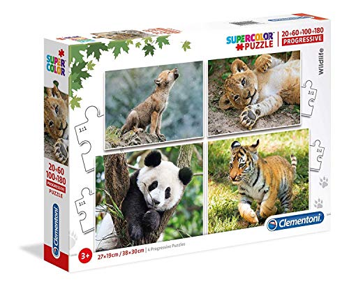 Clementoni 21409 Progressive Puzzle Leben in der Wildnis – Puzzle 20 + 60 + 100 + 180 Teile ab 3 Jahren, bunte Kinderpuzzle mit zunehmendem Schwierigkeitsgrad, Denkspiel für Kinder von Clementoni