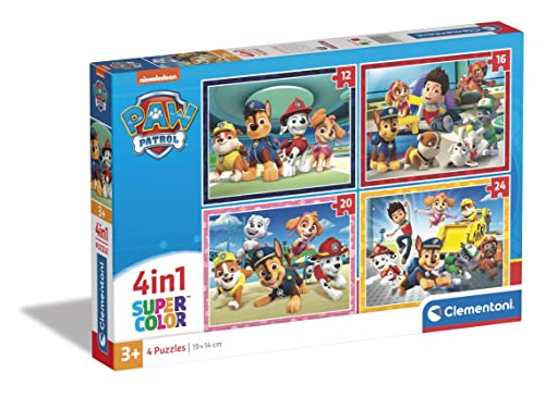 Clementoni 21513 Supercolor 4 In 1-Paw Patrol-Puzzle 12,16,20,24 Teile Ab 3 Jahren, Buntes Kinderpuzzle Mit Besonderer Leuchtkraft & Farbintensität, Geschicklichkeitsspiel Für Kinder, Mehrfarbig von Clementoni