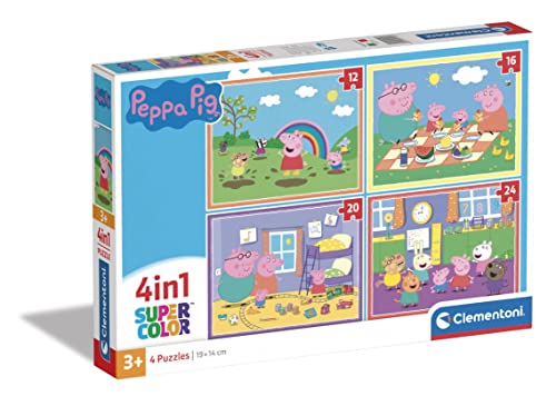 Clementoni 21516 Supercolor 4 In 1-Peppa Pig-Puzzle 12,16,20,24 Teile Ab 3 Jahren, Buntes Kinderpuzzle Mit Besonderer Leuchtkraft & Farbintensität, Geschicklichkeitsspiel Für Kinder von Clementoni