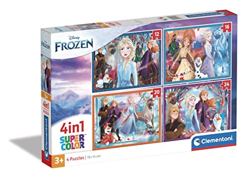 Clementoni 21518 Supercolor 4 In 1-Disney Frozen-Puzzle 12,16,20,24 Teile Ab 3 Jahren, Buntes Kinderpuzzle Mit Besonderer Leuchtkraft & Farbintensität, Geschicklichkeitsspiel Für Kinder von Clementoni