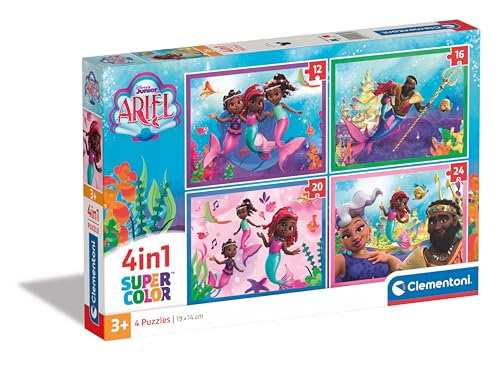 Clementoni 4in1 Ariel Puzzle Kinder - Geschicklichkeitsspiel für Kinder ab 3 Jahren - Puzzle mit 12, 16, 20 & mit 24 Teilen - Puzzle Disney von Clementoni 21533 von Clementoni