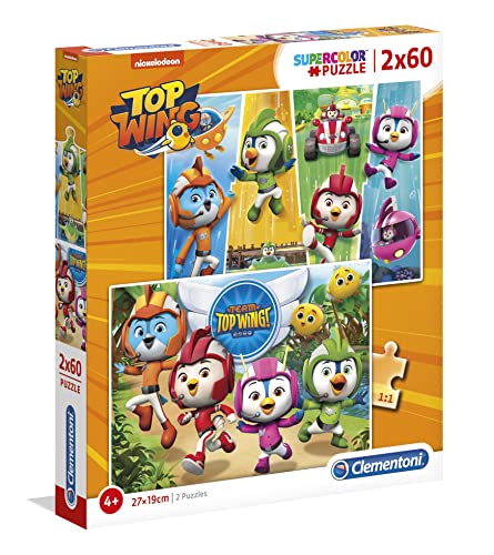 Clementoni 21610 Supercolor Top Wing – Puzzle 2 x 60 Teile ab 5 Jahren, buntes Kinderpuzzle mit besonderer Leuchtkraft & Farbintensität, Geschicklichkeitsspiel für Kinder von Clementoni