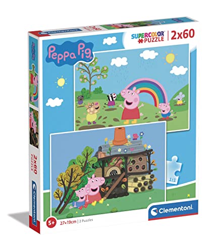 Clementoni 21622 Supercolor Peppa Pig-2 Puzzle Mit 60 Teile Ab 4 Jahren, Buntes Kinderpuzzle Mit Besonderer Leuchtkraft & Farbintensität, Geschicklichkeitsspiel Für Kinder von Clementoni