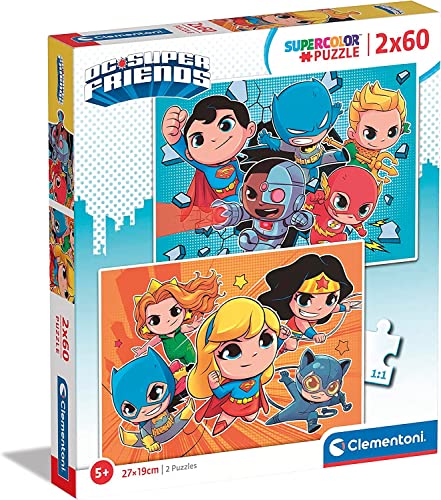 Clementoni 21624 Supercolor Dc Comics Superfriends-2 Puzzle Mit 60 Teile Ab 4 Jahren, Buntes Kinderpuzzle Mit Besonderer Leuchtkraft & Farbintensität, Geschicklichkeitsspiel Für Kinder von Clementoni