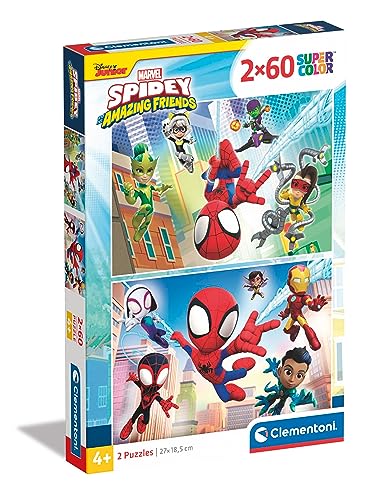 Clementoni - 21625 - Supercolor Puzzle - Marvel Spidey and His Amazing Friends - 2 Puzzle 60 Teile Ab 4 Jahren, Buntes Kinderpuzzle Mit Besonderer Leuchtkraft & Farbintensität von Clementoni