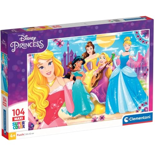 Clementoni 23714 Maxi Princess – Puzzle 104 Teile ab 4 Jahren, farbenfrohes Kinderpuzzle mit extra großen Puzzleteilen, Geschicklichkeitsspiel für Kinder von Clementoni