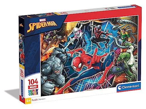 Clementoni 23716 Maxi Spiderman – Puzzle 104 Teile ab 4 Jahren, farbenfrohes Kinderpuzzle mit extra großen Puzzleteilen, Geschicklichkeitsspiel für Kinder von Clementoni