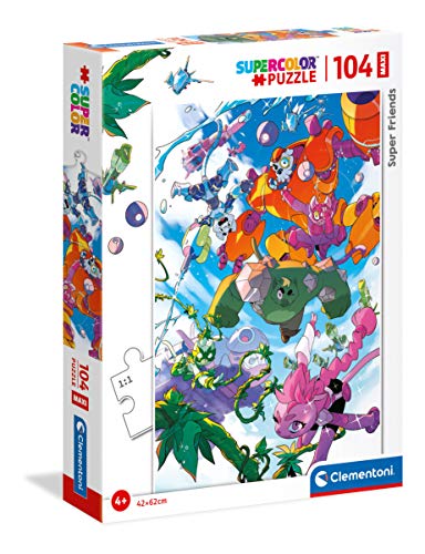 Clementoni 23754 Maxi Superfriends – Puzzle 104 Teile ab 4 Jahren, farbenfrohes Kinderpuzzle mit extra großen Puzzleteilen, Geschicklichkeitsspiel für Kinder von Clementoni